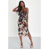 Thriving Energy Black 3D Floral Embroidered Lace-Up Midi Dress