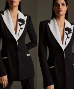 Formal black and white beaded women's suit