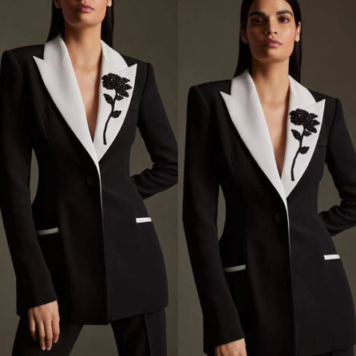 Formal black and white beaded women's suit