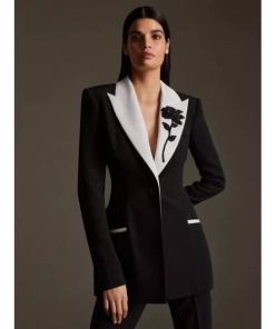 Formal black and white beaded women's suit